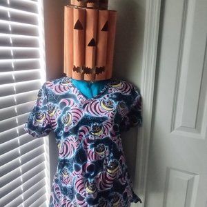 Disney Cheshire Cat spooky Halloween scrub